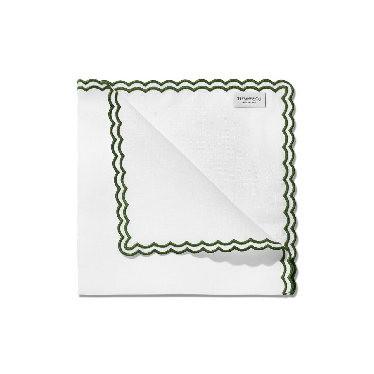 Scalloped Napkins in White Linen, Set of Four