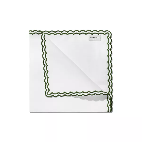 Scalloped Napkins in White Linen, Set of Four