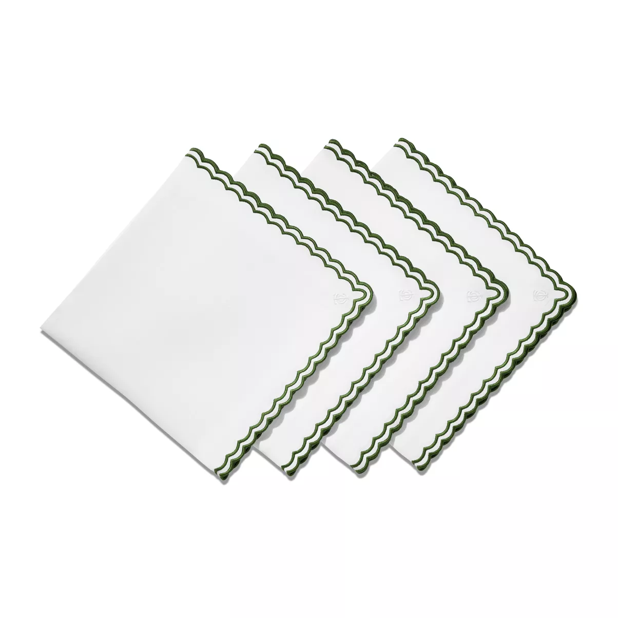Scalloped Napkins in White Linen, Set of Four