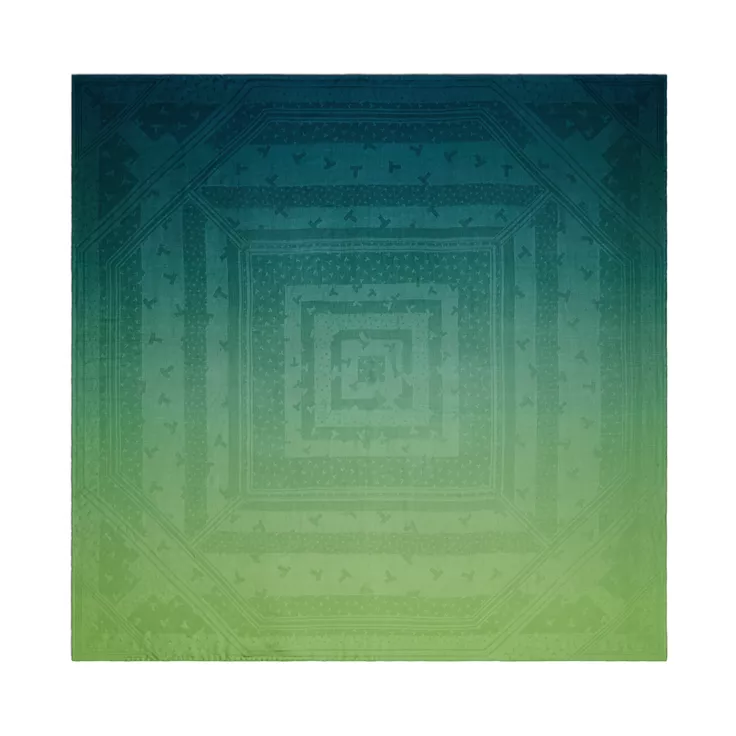 Tiffany T:Dancing T Square Scarf in Infinity Emerald Silk and Wool, 1