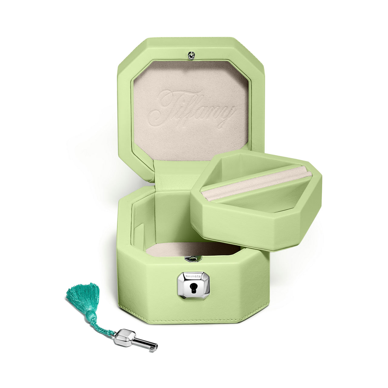 Collezione Tiffany Facets:Portagioie piccolo in pelle color tsavorite numero immagine 2