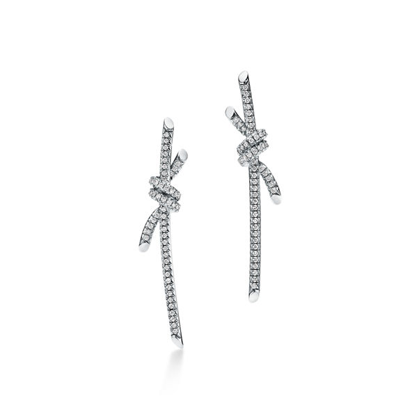 Tiffany Knot:Drop Earrings in White Gold with Diamonds