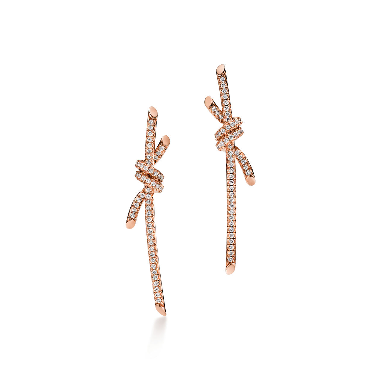 Tiffany Knot:Drop Earrings in Rose Gold with Diamonds image number 0