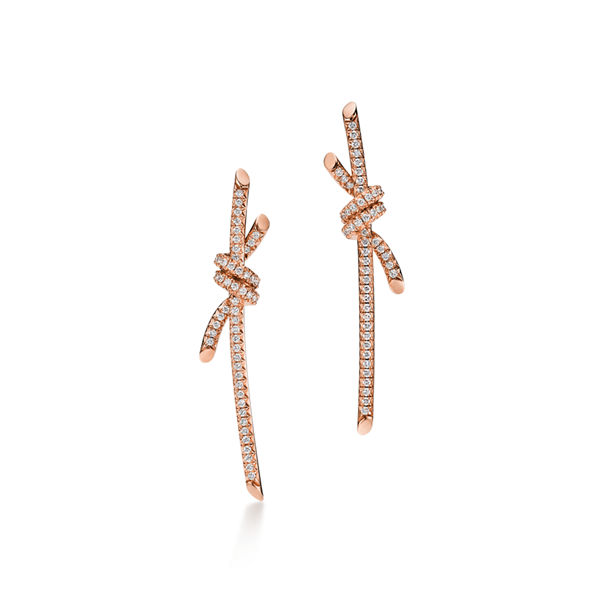 Tiffany Knot:Drop Earrings in Rose Gold with Diamonds