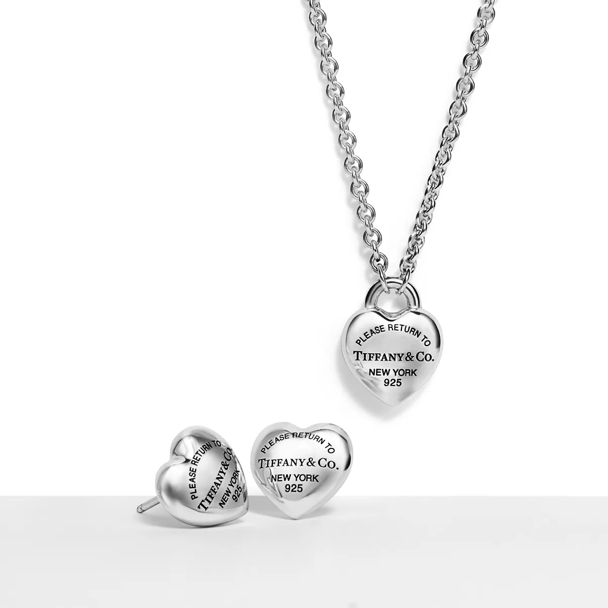 Full Heart Pendant and Earrings Set in Sterling Silver