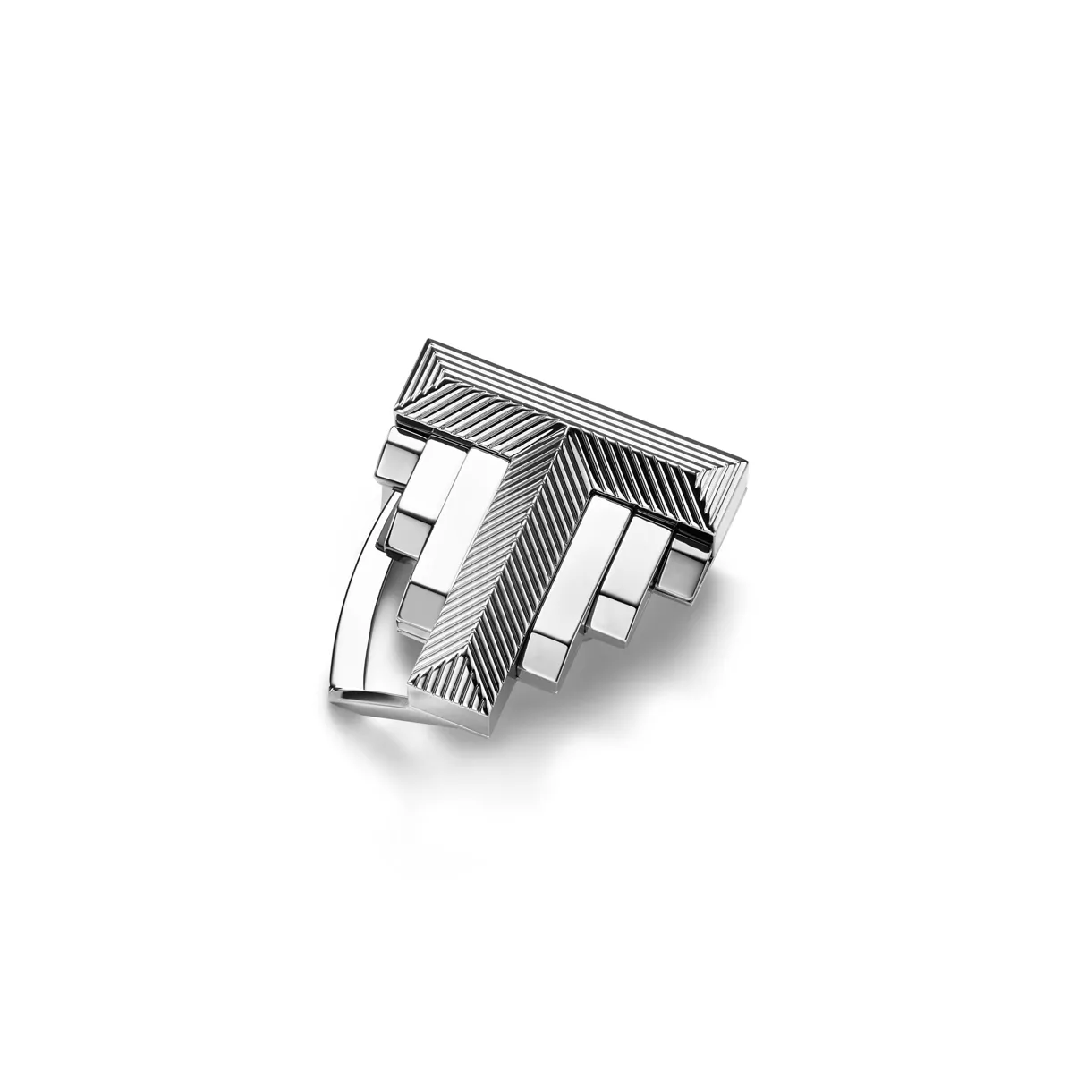 Deco Belt Buckle in Palladium-plated Brass, 35 mm Wide