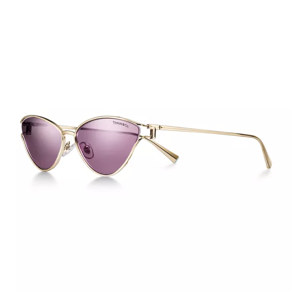 Sunglasses in Pale Gold-colored Metal with Violet Mirrored Lenses