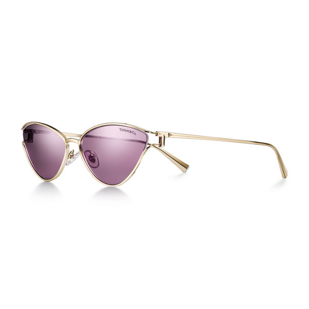 Tiffany T:Sonnenbrille aus blassgoldfarbenem Metall mit verspiegelten violetten Gläsern