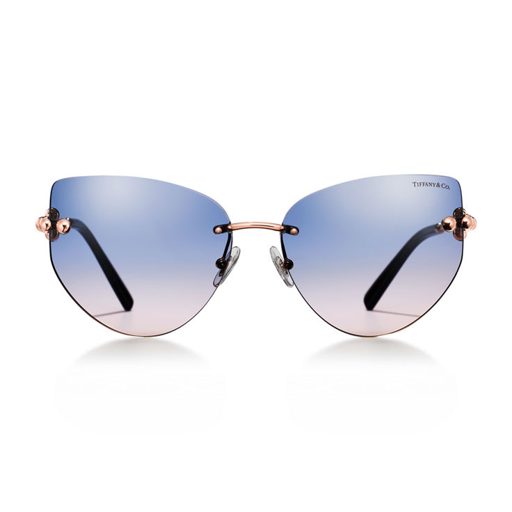 Tiffany HardWear:Sonnenbrille aus roségoldfarbenem Metall mit blauen Gläsern Bildnummer 2