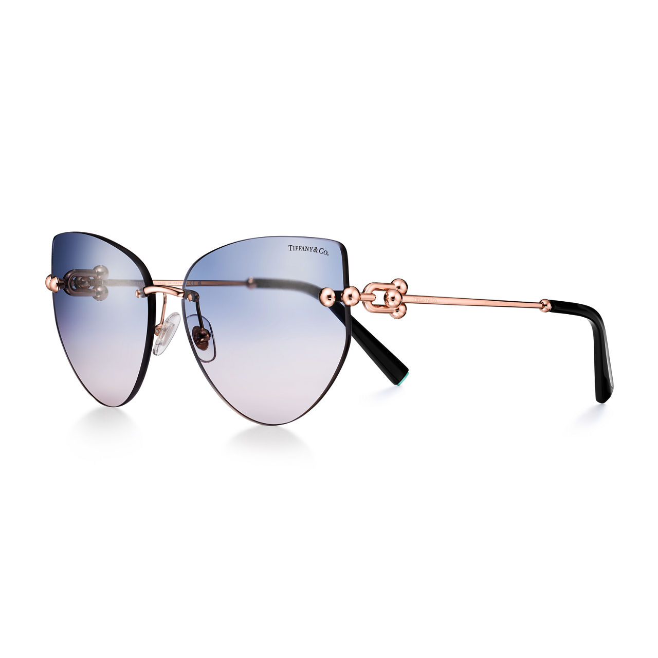 Tiffany HardWear:Sonnenbrille aus roségoldfarbenem Metall mit blauen Gläsern Bildnummer 0