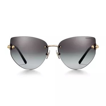 Collezione Tiffany HardWear:Occhiali da sole in metallo dorato chiaro con lenti sfumate grigie, 2