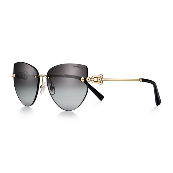 Tiffany HardWear:Sunglasses in Pale Gold-colored Metal with Gray Gradient Lenses