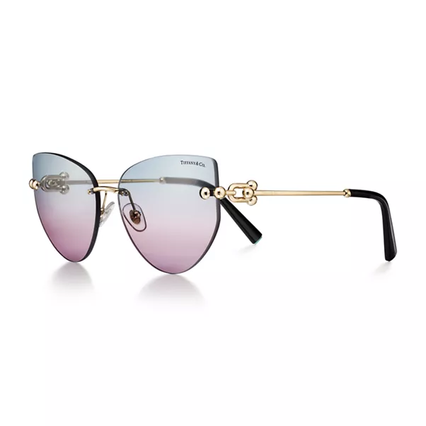 Sunglasses in Pale Gold-colored Metal with Violet Gradient Lenses