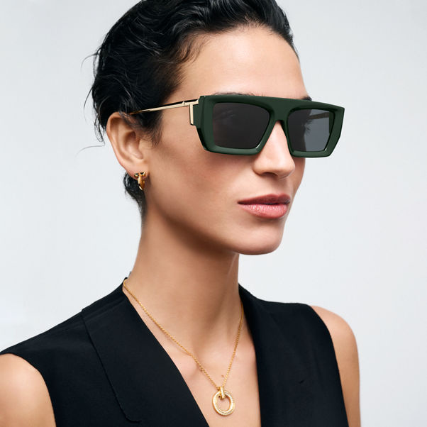 Tiffany T:Sunglasses in Dark Green Acetate with Dark Grey Lenses