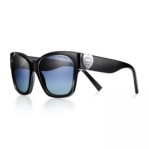 Solaires en acétate noir et verres Tiffany Blue®