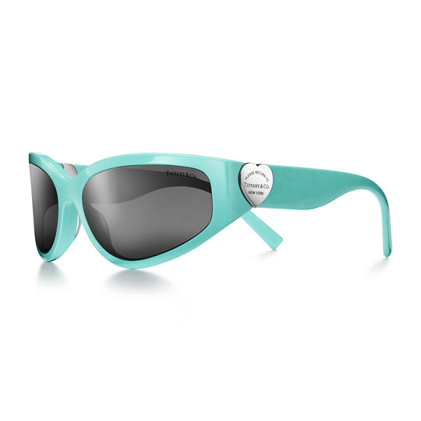 Return to Tiffany™:Sonnenbrille aus Acetat in Tiffany Blue® mit dunkelgrauen Gläsern