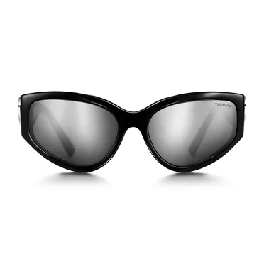 Return to Tiffany®:Sunglasses in Black Acetate with Gray Mirrored Lenses, 2