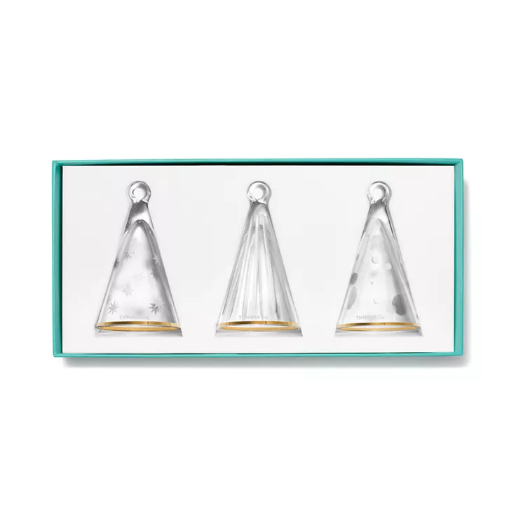 Tree Ornaments Set of Three, in Gold-painted Crystal Glass, 1