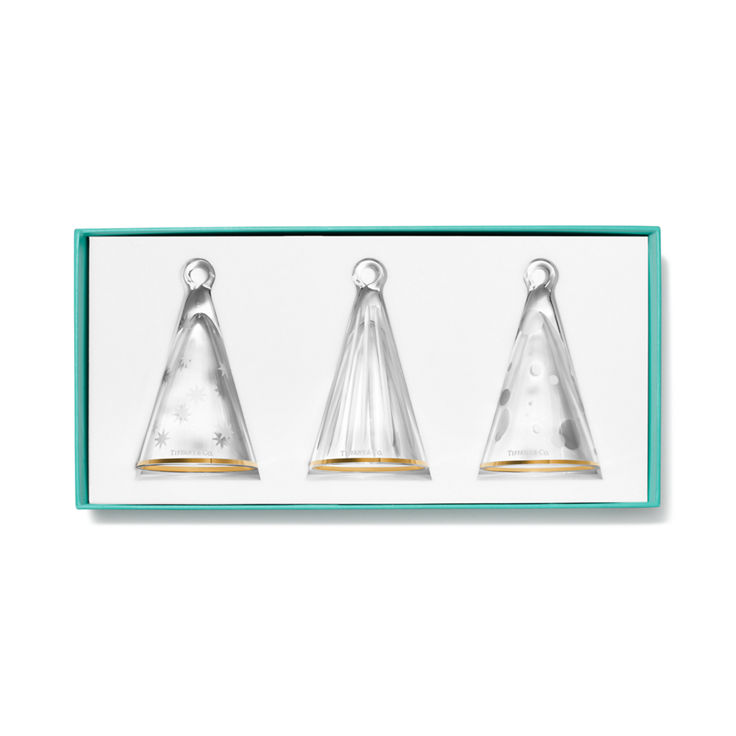 Tree Ornaments Set of Three, in Gold-painted Crystal Glass image number 1