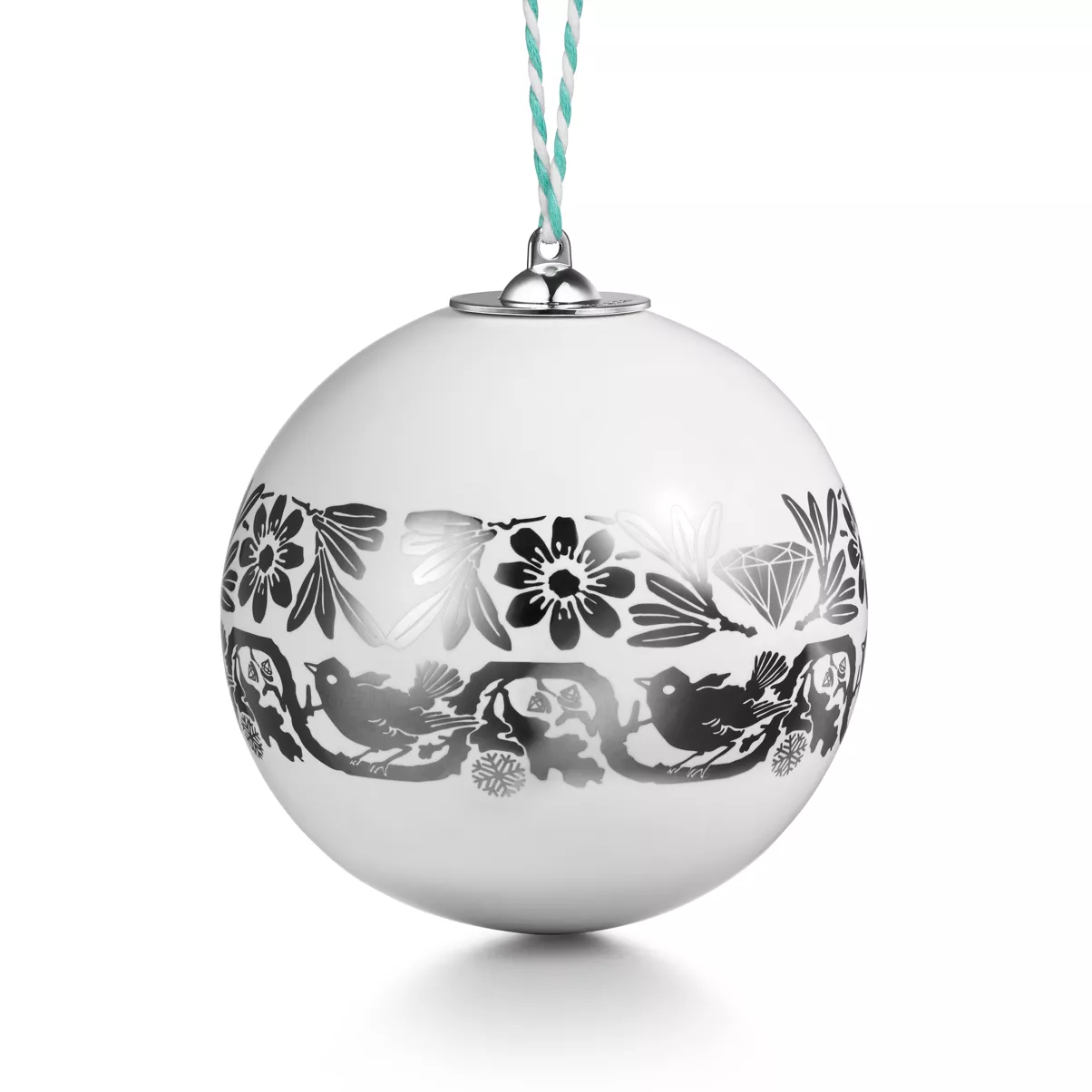 Ball Ornament in Earthenware with a Silver-colored Rim