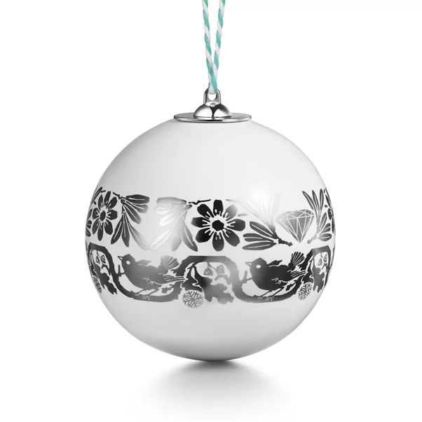 Ball Ornament in Earthenware with a Silver-coloured Rim