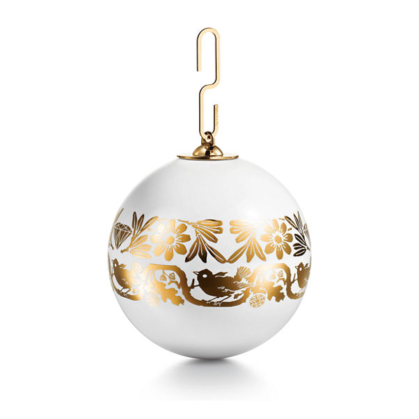 Tiffany Heritage:Tannenbaumschmuck „Ball“ aus Ton mit goldfarbenem Rand