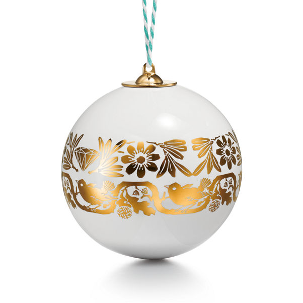 Tiffany Heritage:Tannenbaumschmuck „Ball“ aus Ton mit goldfarbenem Rand