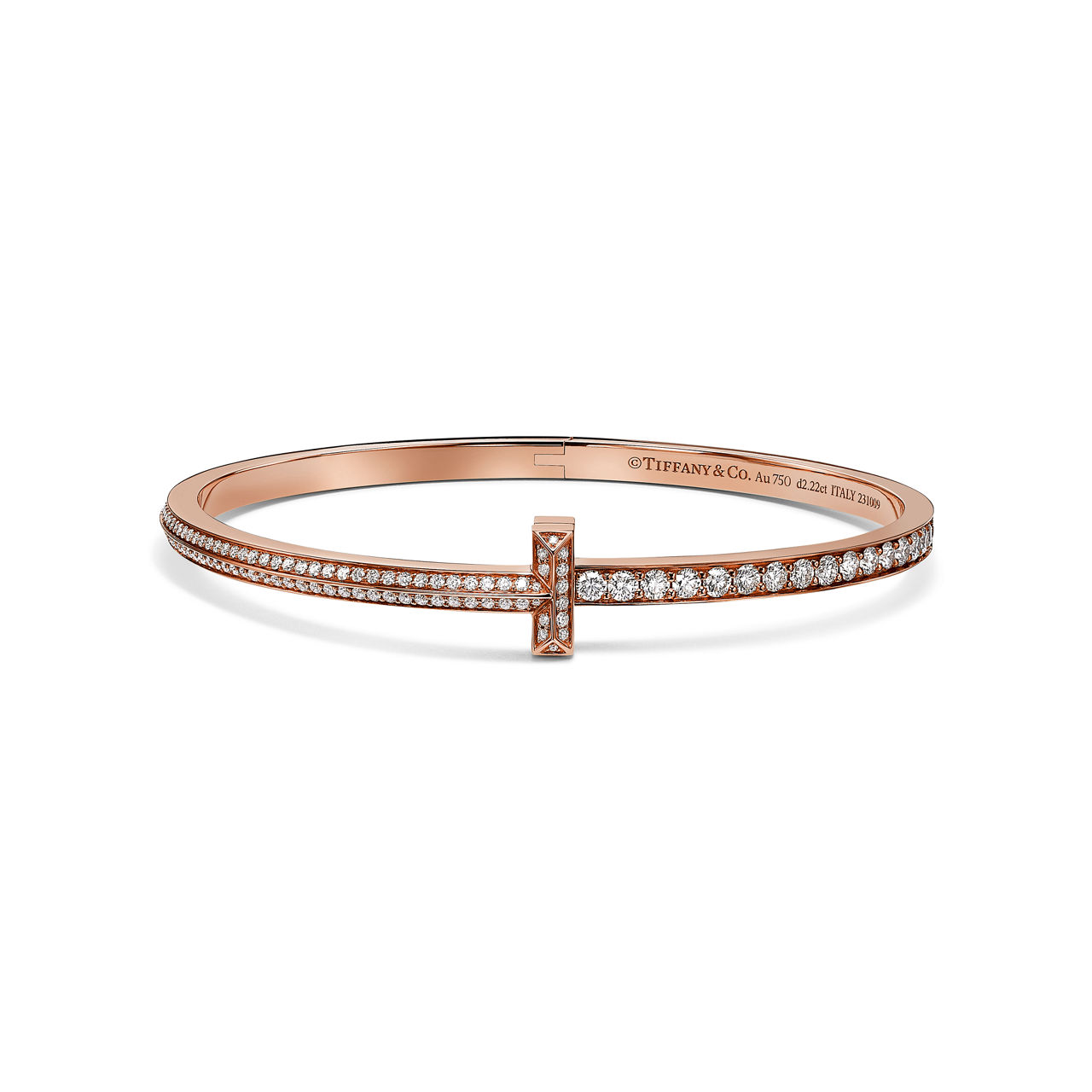T1 Brazalete articulado estrecho con diamantes en pavé de oro rosa