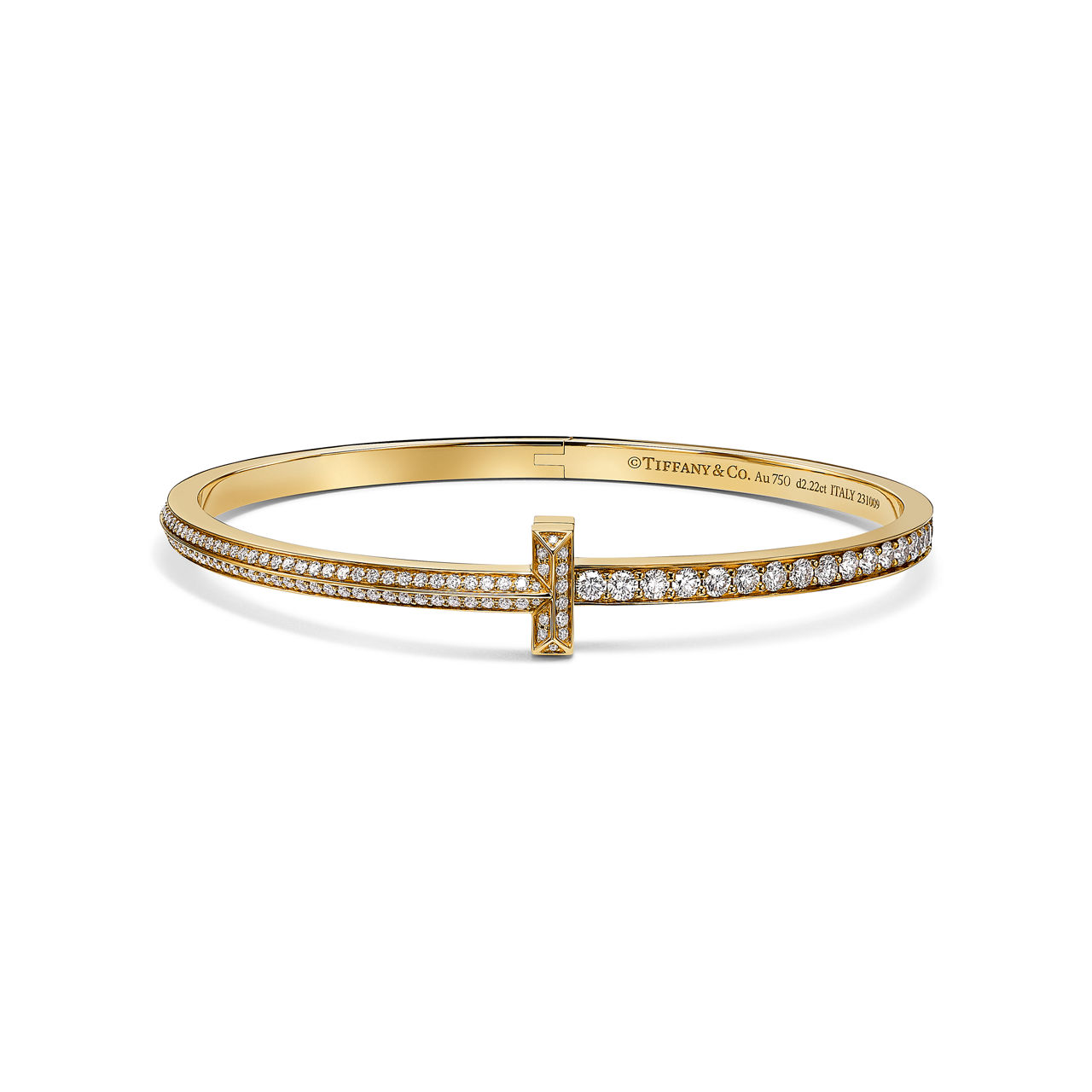 Tiffany T:Bracelet jonc étroit à charnière T1 serti de diamants en pavé en or jaune 18 carats numéro dimage {1}