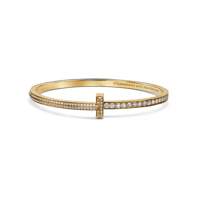 Tiffany T:T1 Narrow Pavé Diamond Hinged Bangle in Yellow Gold image number 0