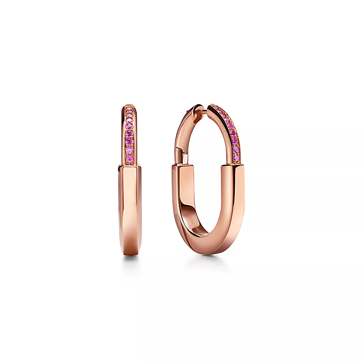Tiffany Lock Earrings 18K 로즈 골드 핑크 사파이어 One Scale