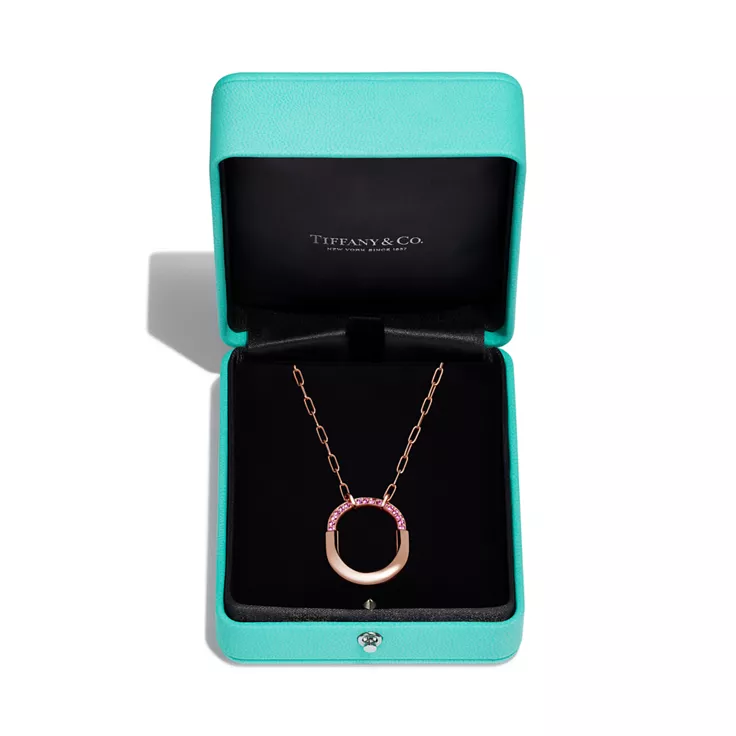 Tiffany Lock:Medium Pendant in Rose Gold with Pink Sapphires, 5