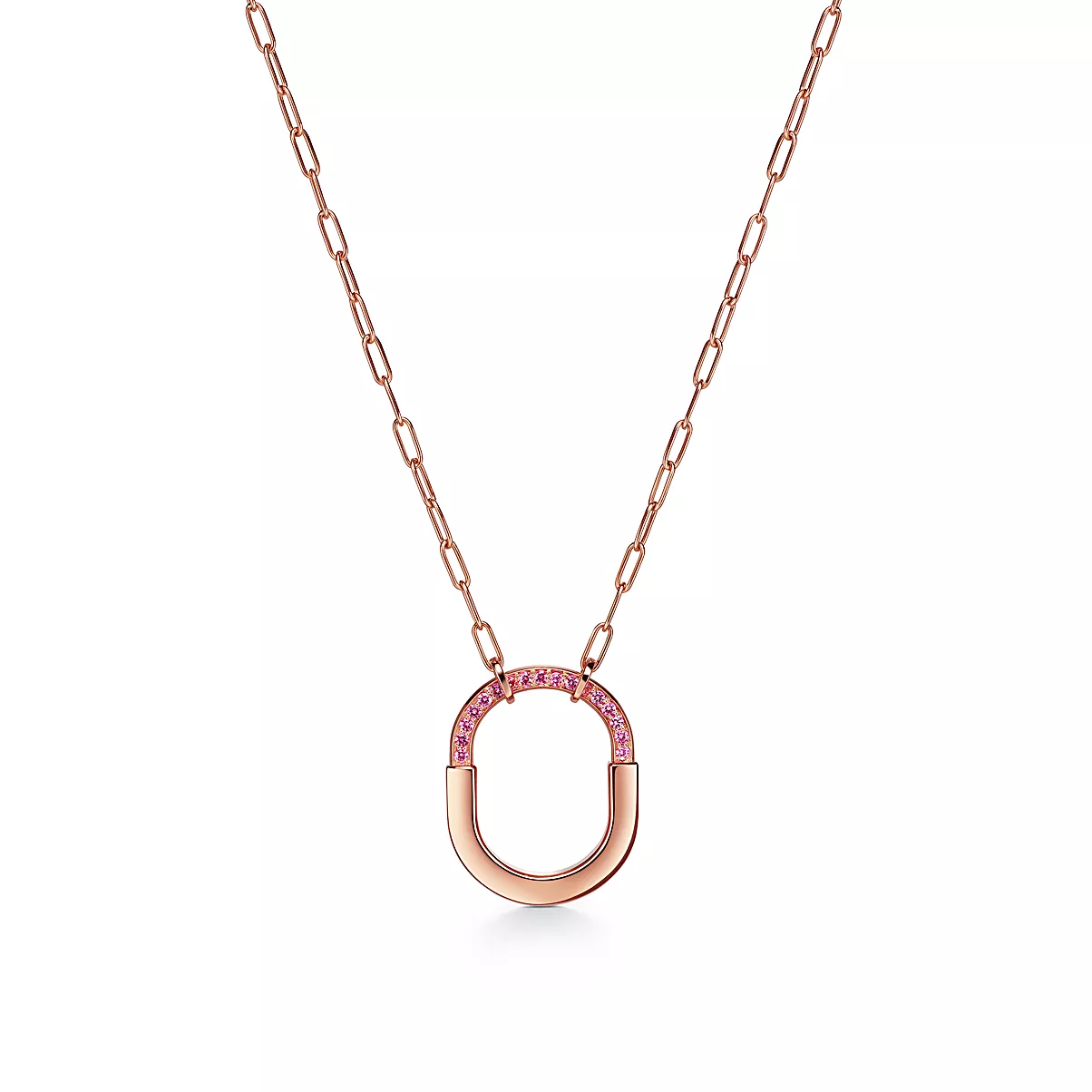 Tiffany Lock Pendant w/Chain 18K 로즈 골드 핑크 사파이어 One Scale
