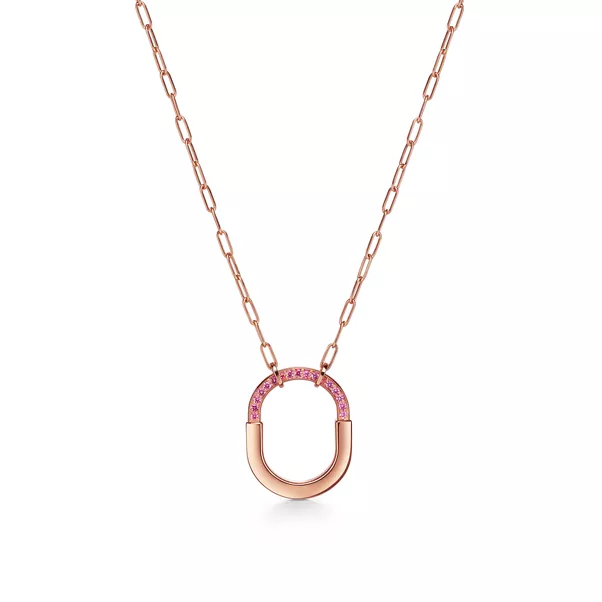 Mittelgroßer Anhänger in Roségold mit rosa Saphiren