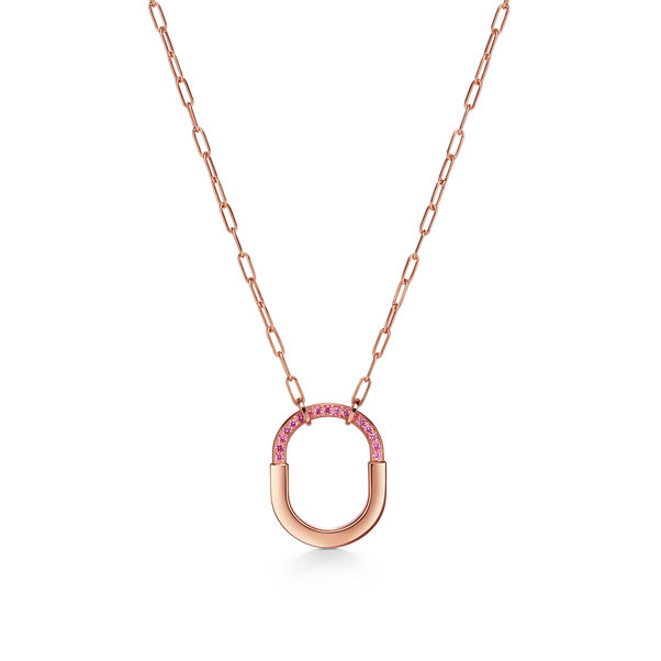 Tiffany Lock:Medium Pendant in Rose Gold with Pink Sapphires