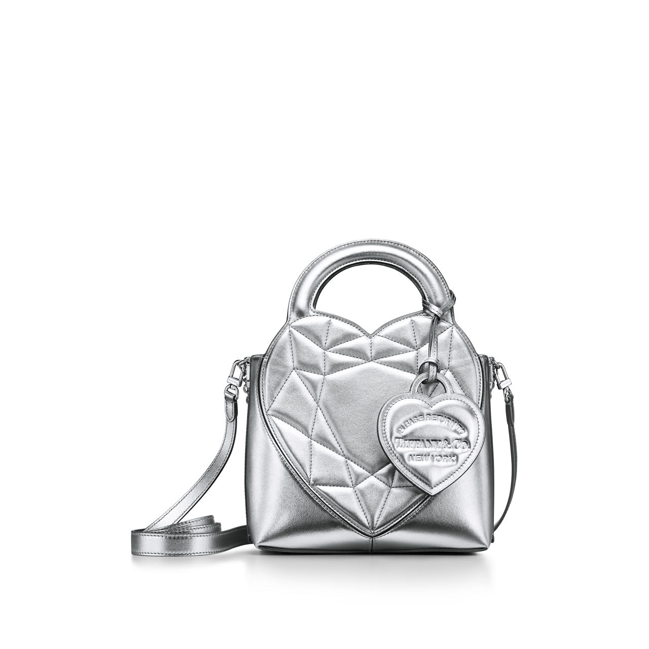 Mini tote imbottita in pelle color argento