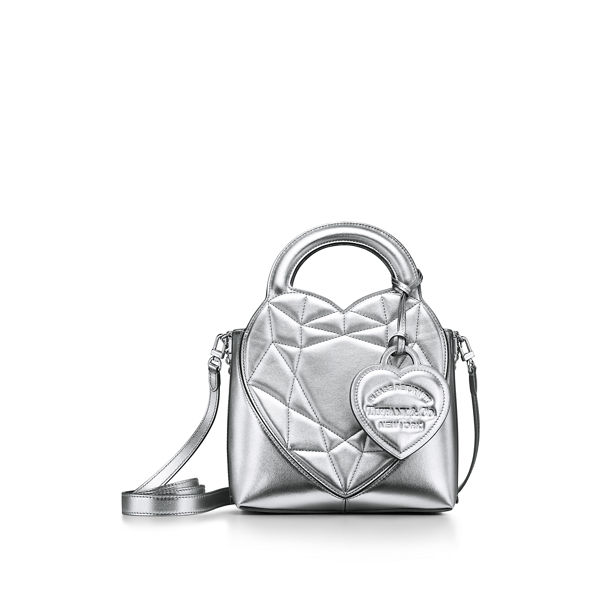 Return to Tiffany™:Gepolsterte Mini-Tasche aus silberfarbenem Leder