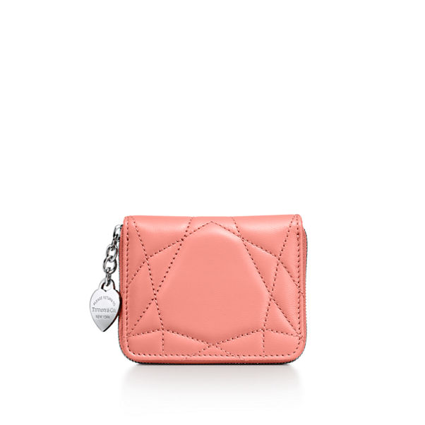 Return to Tiffany™:Padded Small Wallet in Almond Pink Leather