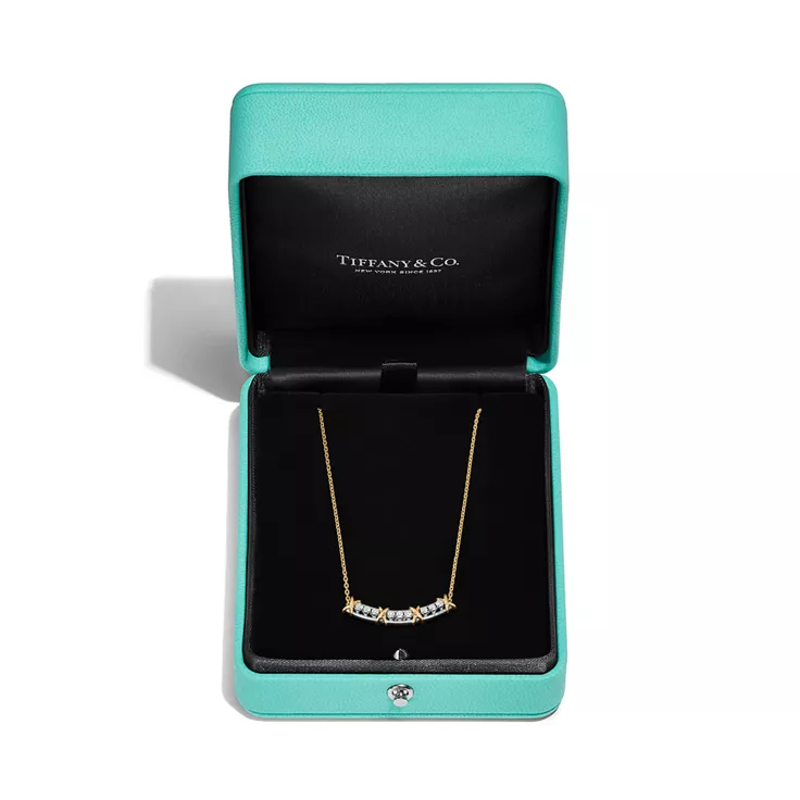 Sixteen Stone by Tiffany:Narrow Pendant in Yellow Gold & Platinum with Diamonds, 5