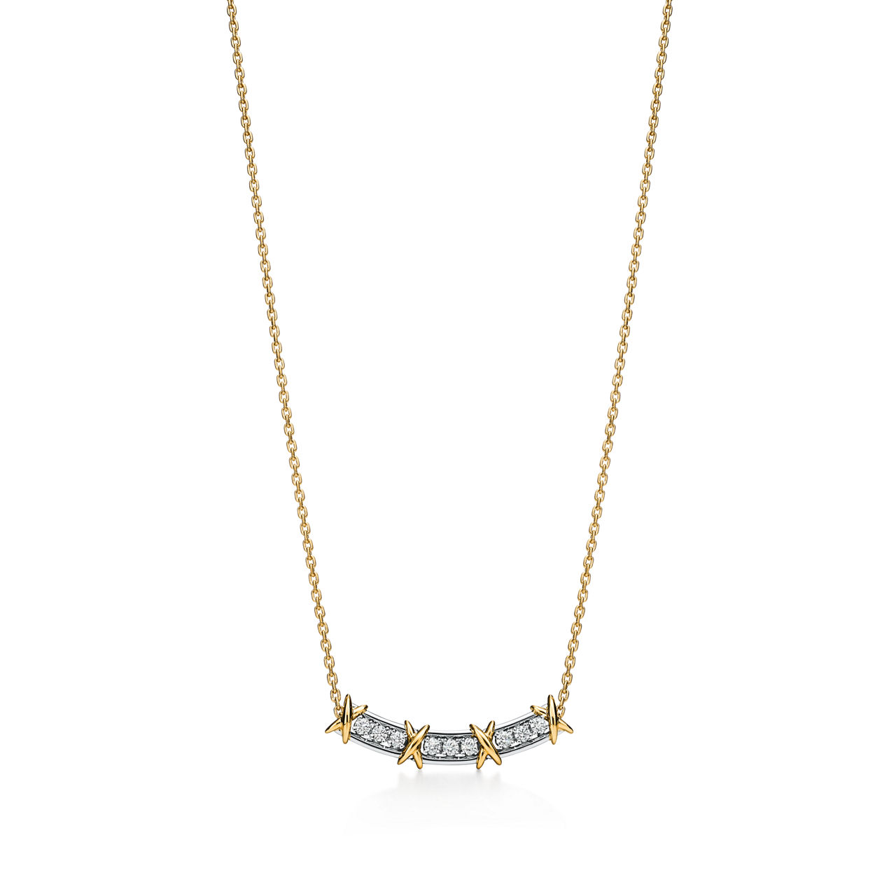 Narrow Pendant in Yellow Gold & Platinum with Diamonds