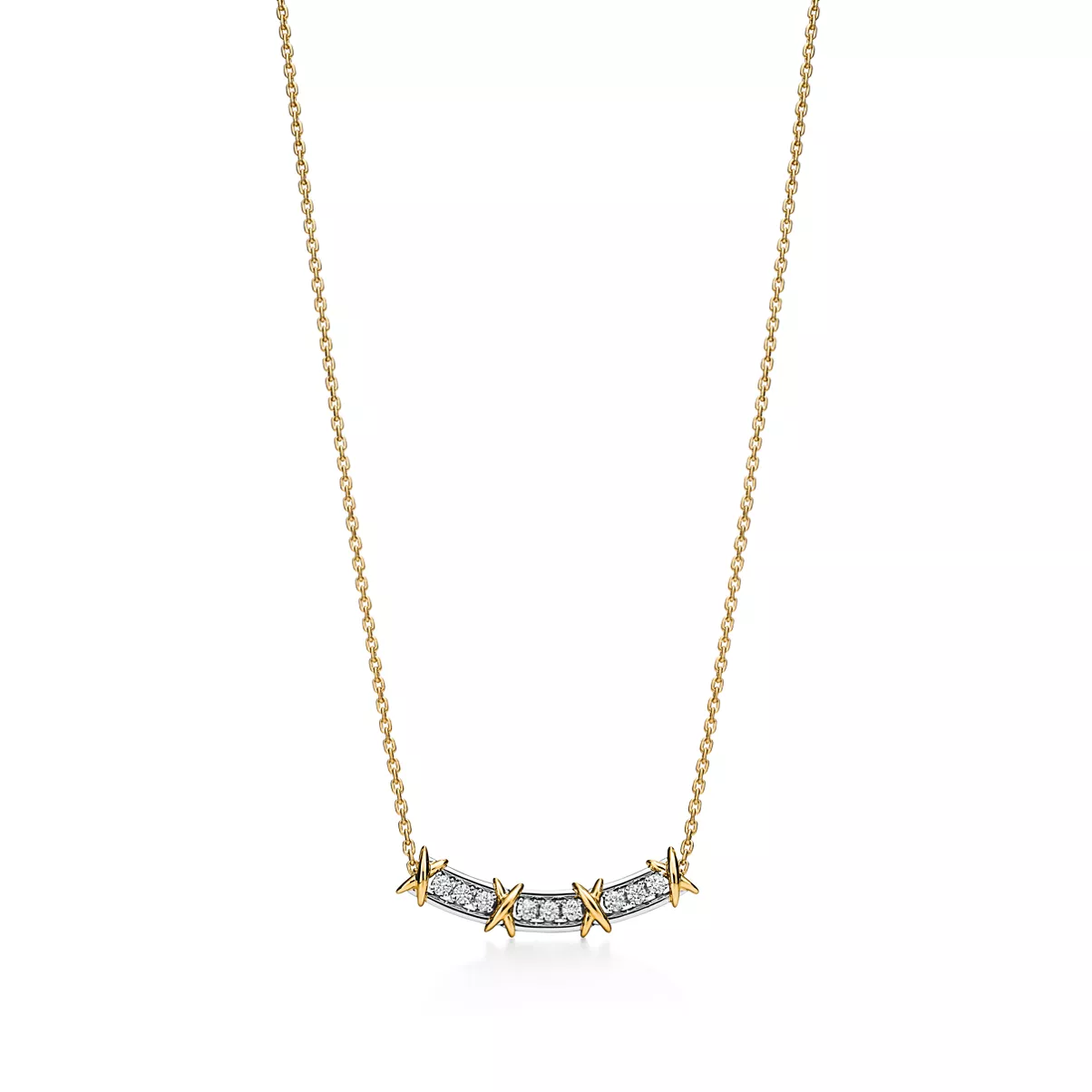 Schmaler Anh&auml;nger in Gelbgold und Platin mit Diamanten