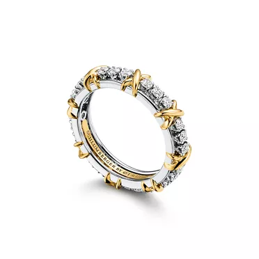 Sixteen Stone by Tiffany:Narrow Ring in Platinum and Yellow Gold with Diamonds, 3