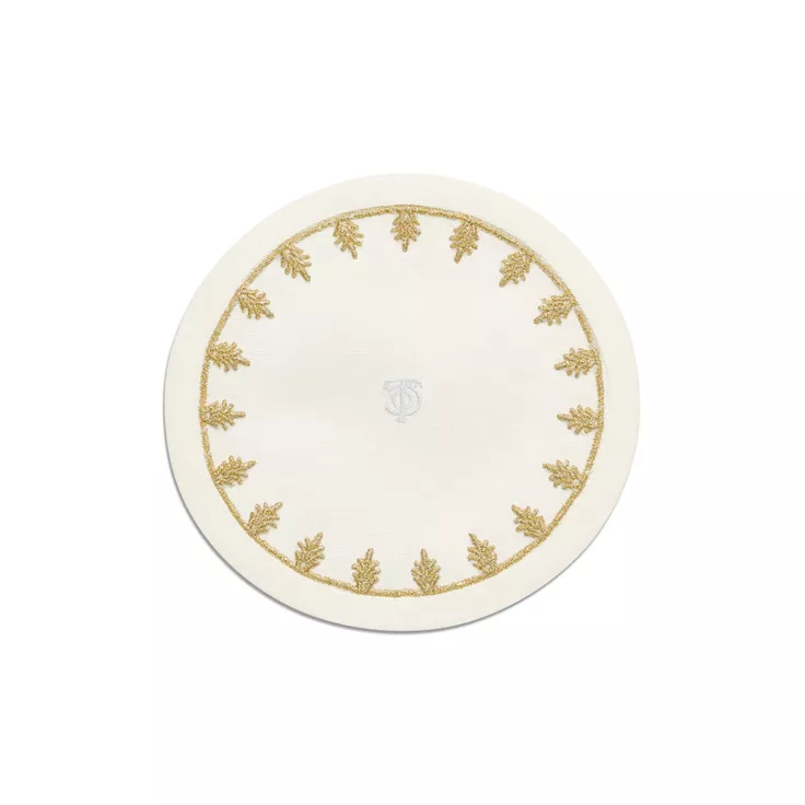 Tiffany Crest:Coaster in Embroidered White Linen, 1