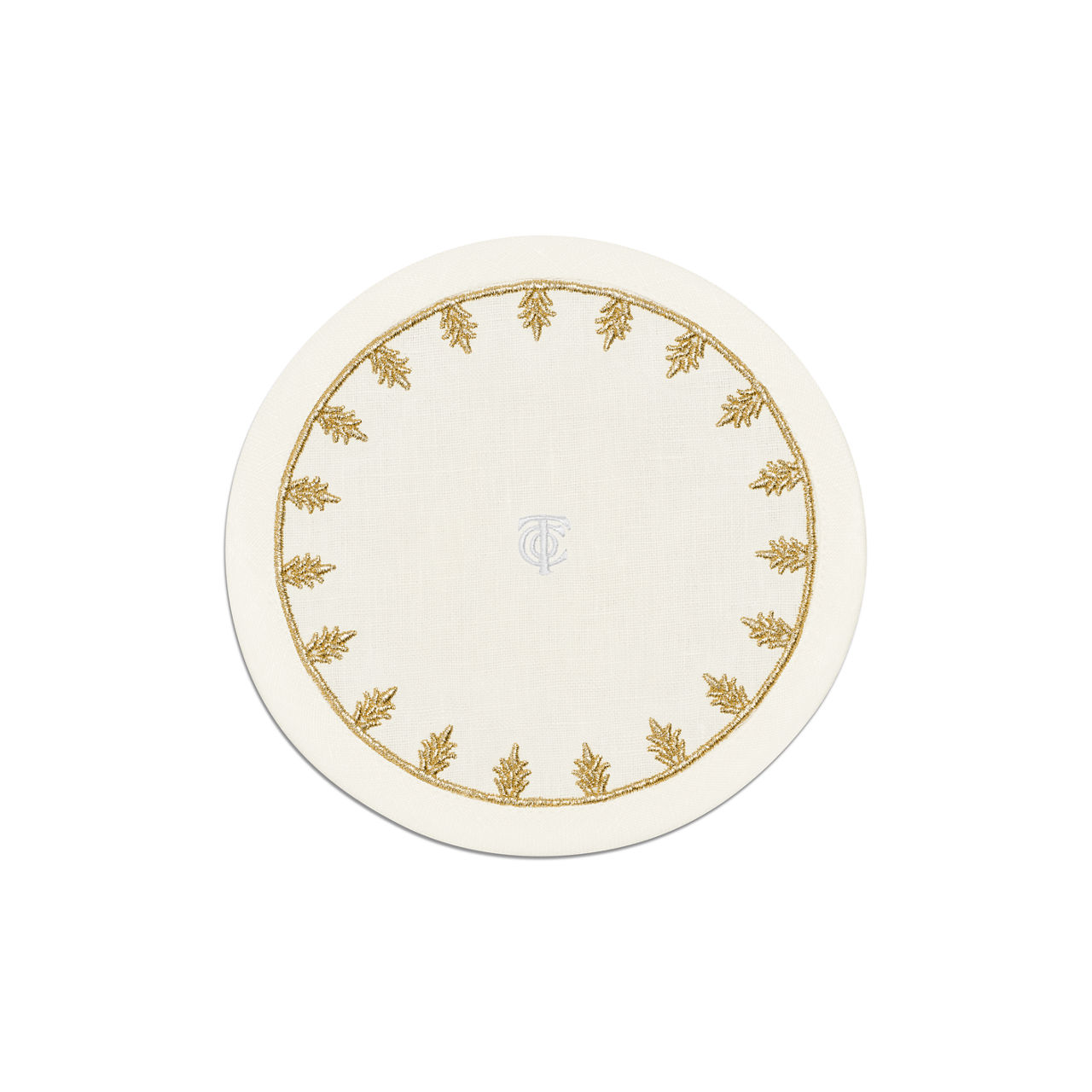 Tiffany Crest:Coaster in Embroidered White Linen image number 0