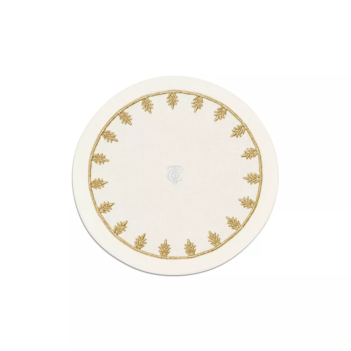 Coaster in Embroidered White Linen