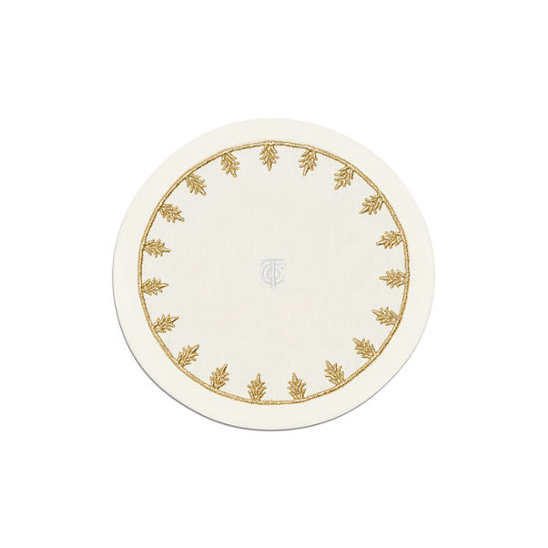 Tiffany Crest:Coaster in Embroidered White Linen