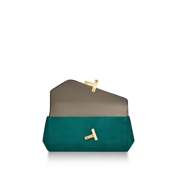 Tiffany T:Clutch in Emerald Green Suede