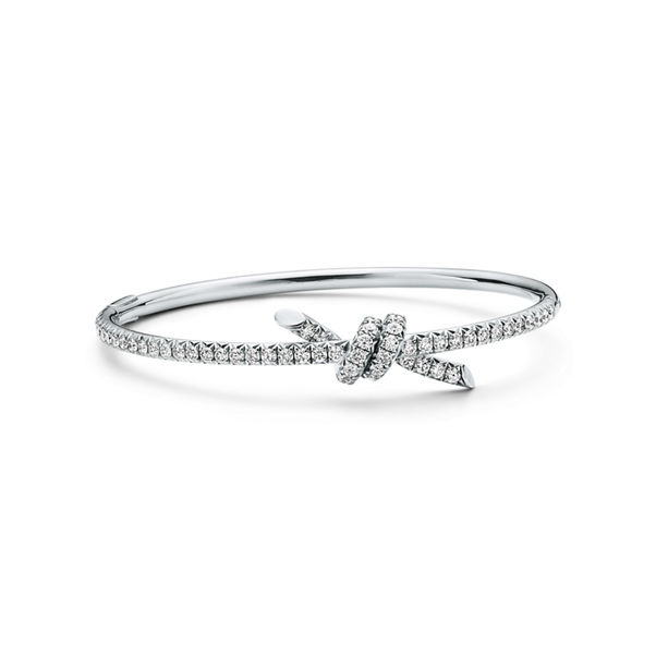 Tiffany Knot:Bangle in White Gold with Diamonds