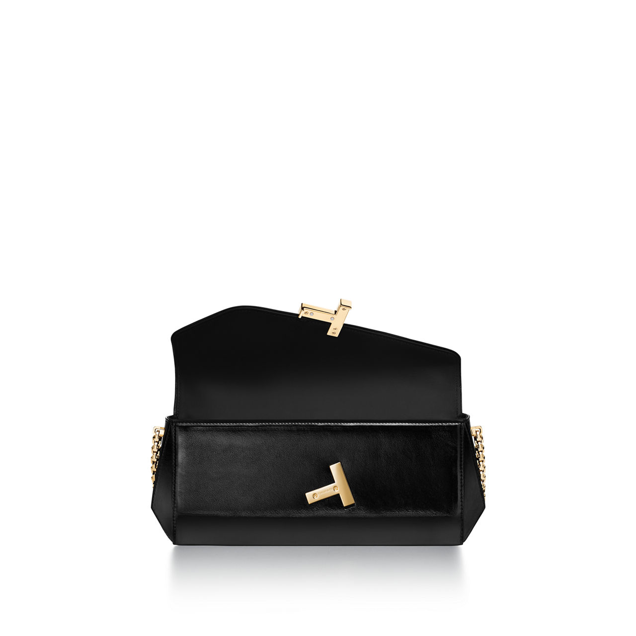 Clutch aus schwarzem Leder mit Kette
