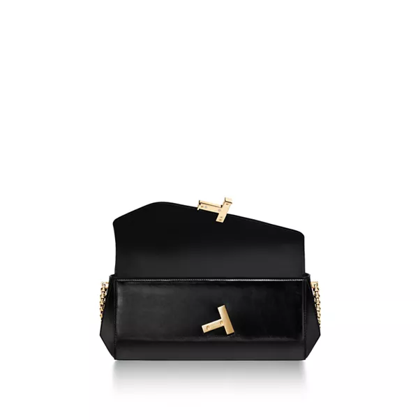 Pochette en cuir noir avec chaîne